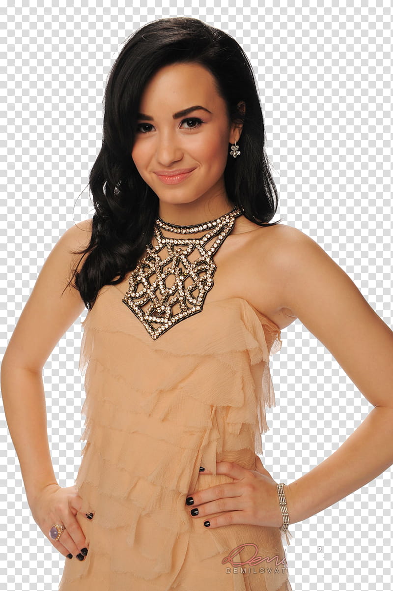 Demi Lovato, woman wearing pink sweetheart neckline ruffled dress transparent background PNG clipart