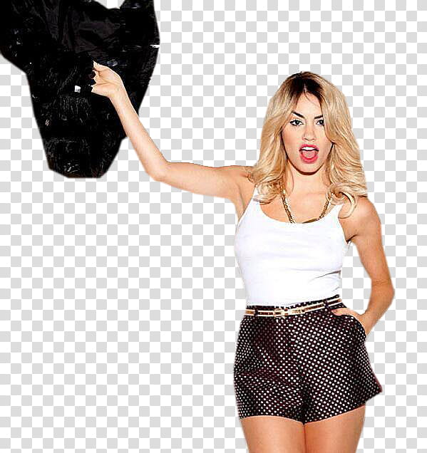 Lali Esposito, woman wearing white tank top throwing black jacket transparent background PNG clipart