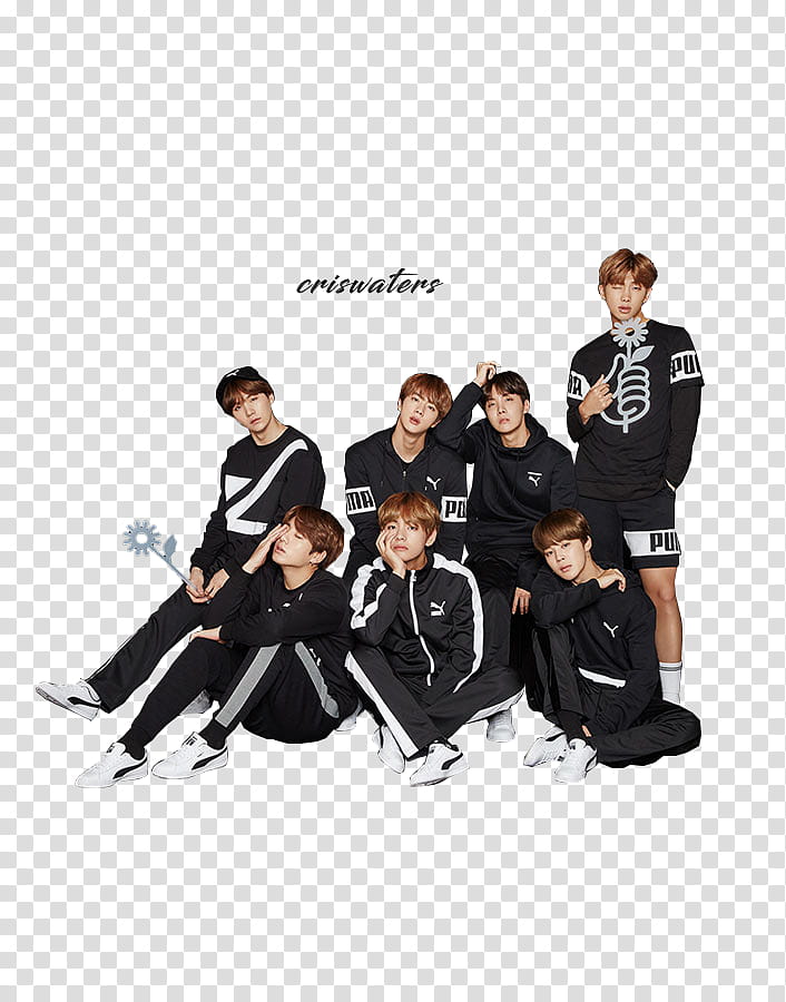 BTS for PUMA, seven men in black shirt transparent background PNG clipart