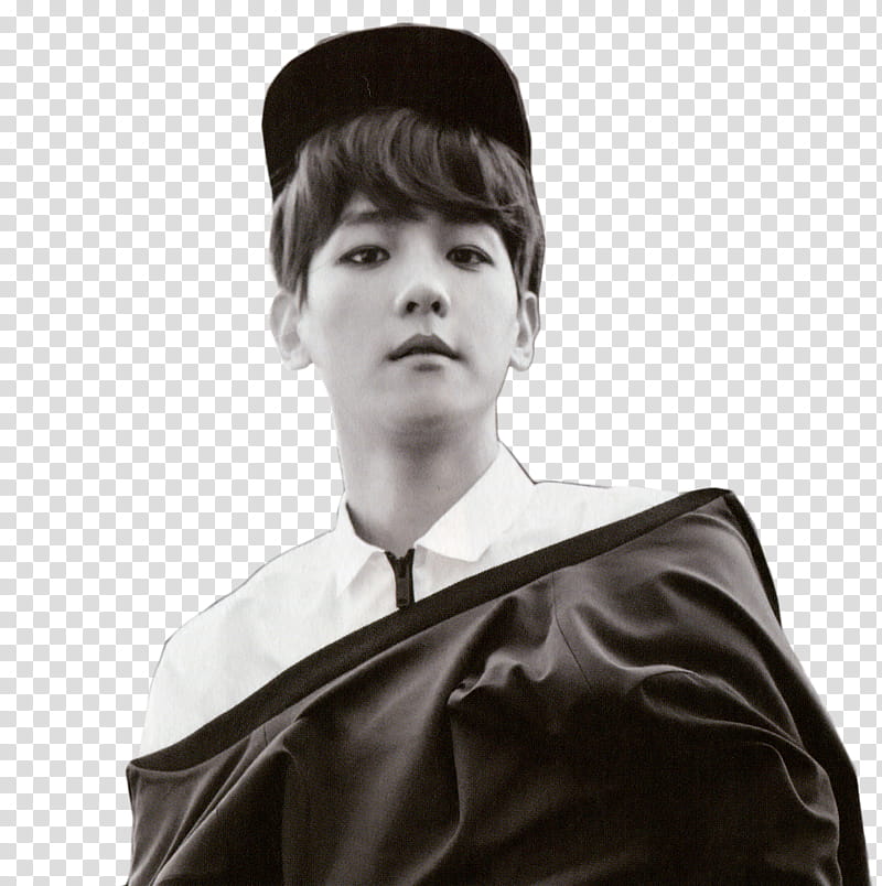 Baekhyun EXODUS Concept, grayscale graphy of man wearing cap and jacket transparent background PNG clipart