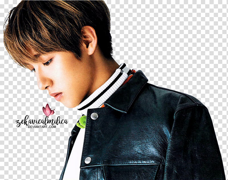 NCT Renjun  Season Greetings, man wearing black leather jacket transparent background PNG clipart