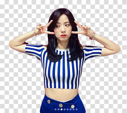 Jisoo BLACKPINK, woman wearing blue and white striped shirt transparent background PNG clipart