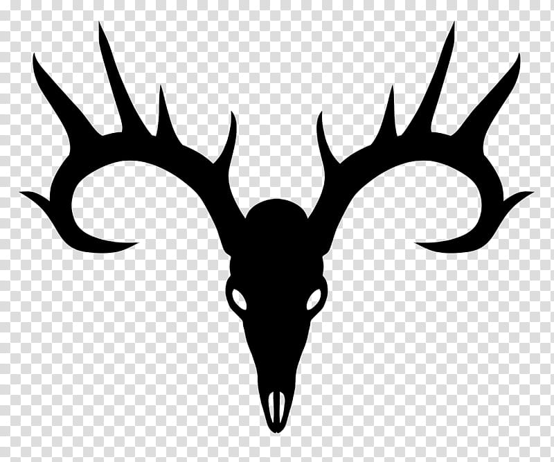 Skull Silhouette, Deer, Reindeer, Elk, Whitetailed Deer, Antler, Horn, Black transparent background PNG clipart