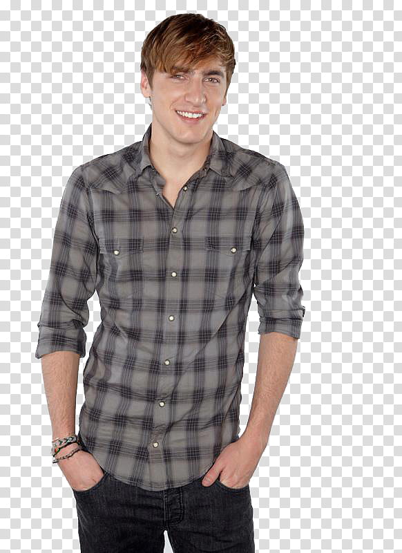 Kendall Schmidt HQ, smiling man standing wearing black and gray plaid sport shirt transparent background PNG clipart