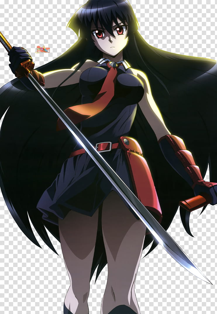 Akame (Akame ga Kill!), HD Render, woman in black and red dress holding sword anime character transparent background PNG clipart