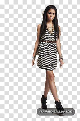 Jasmine V O s, woman standing wearing black and white zebra print dress transparent background PNG clipart