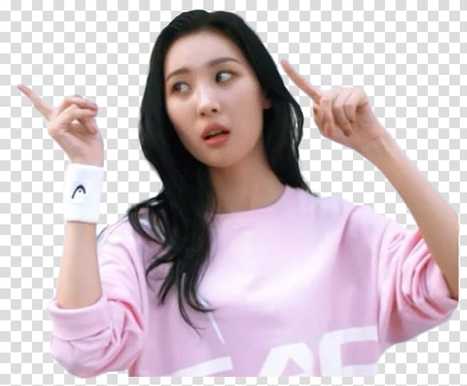 Sunmi, woman pointing on right wearing white wristband transparent background PNG clipart
