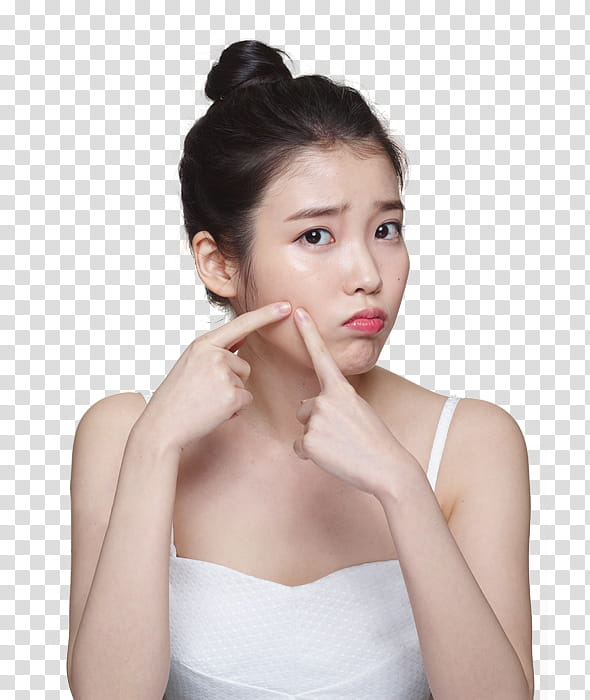 IU, woman wearing white spaghetti strap shirt transparent background PNG clipart