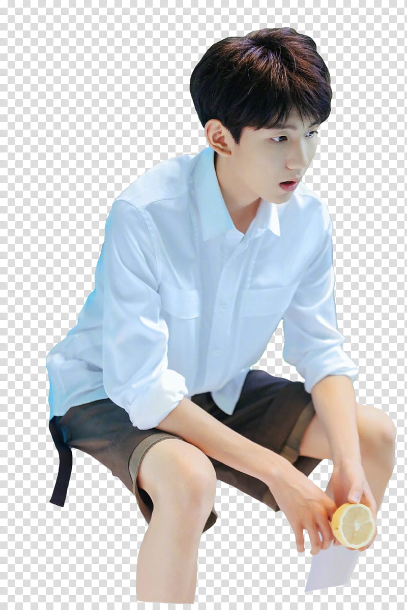 Share  TFBOYS, man sitting and holding lemon sliced in half transparent background PNG clipart