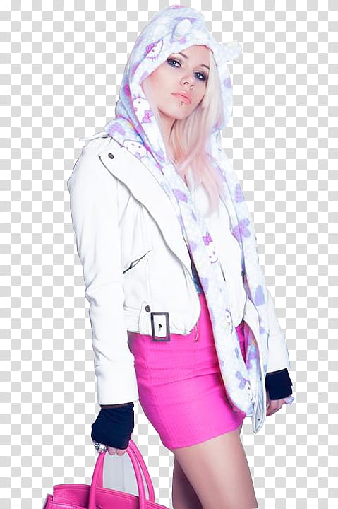 woman wears white blazer and pink pencil skirt holds pink handbag transparent background PNG clipart
