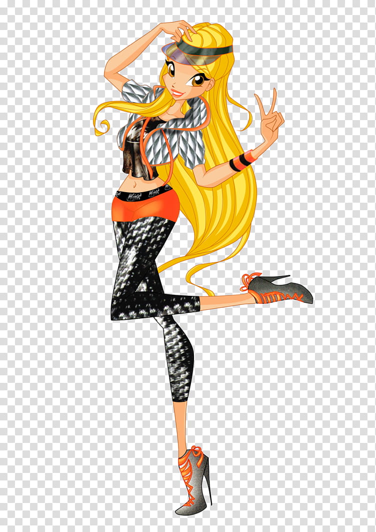 Winx: Stella Techno Trendy, yellow haired female character in black and white attire transparent background PNG clipart