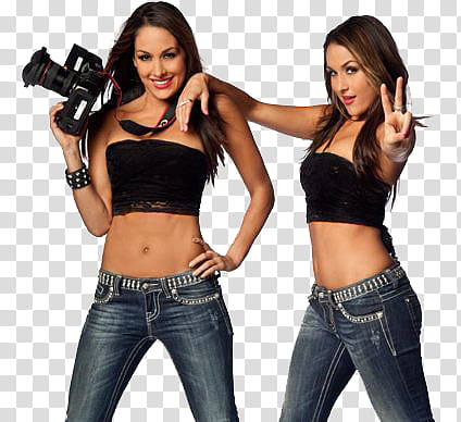 The Bella Twins  , women in black tube top and blue ejans transparent background PNG clipart