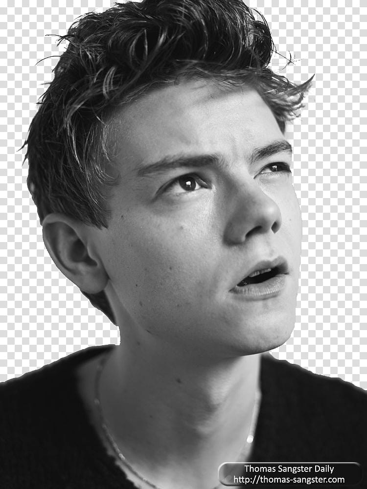 Thomas Sangster, grayscale graphy of Thomas Sangster looking up transparent background PNG clipart