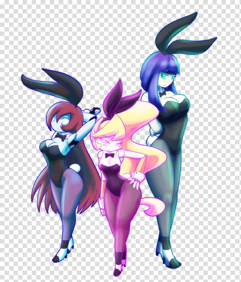 Bunny Suits, three assorted-color female anime characters illustration transparent background PNG clipart