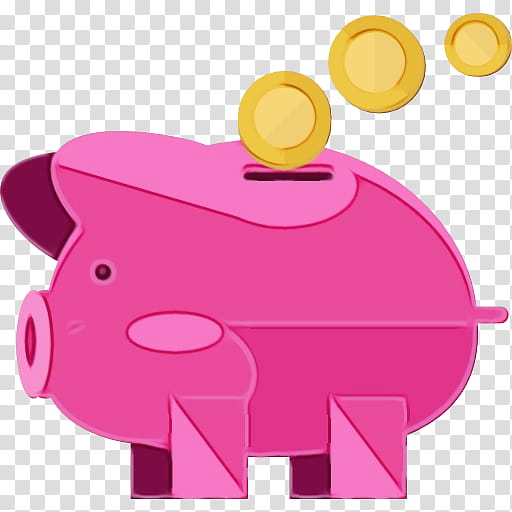 Piggy bank, Watercolor, Paint, Wet Ink, Pink, Paper, Domestic Pig transparent background PNG clipart