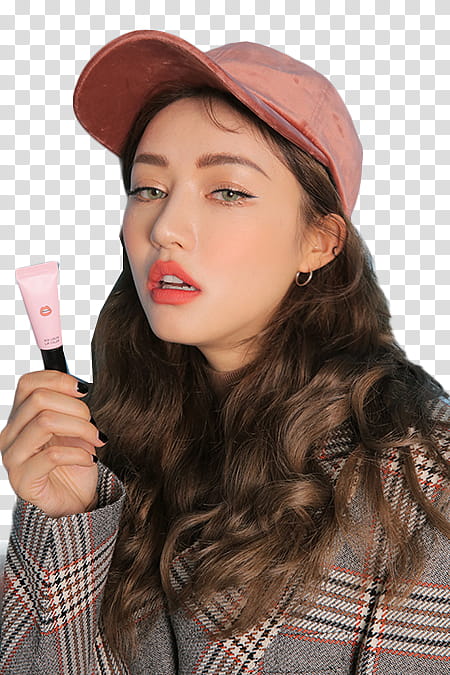 Park Sora Model STYLENANDA, woman holding pink tube bottle transparent background PNG clipart