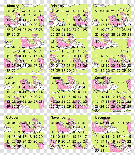Cool Calendars , pink and yellow sneakers print  calendar transparent background PNG clipart