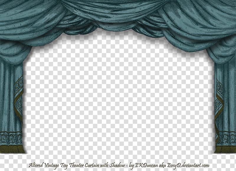 Dark Teal Paper Theater Curtain with Shadow, green stage curtain illustration transparent background PNG clipart