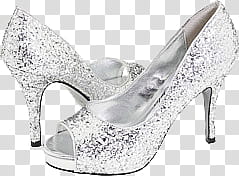 All that glitters , pair of silver glitter peep-toe platform stiletto shoes transparent background PNG clipart