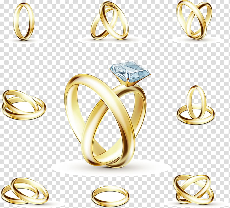 Wedding ring, Watercolor, Paint, Wet Ink, Engagement Ring, Gold, Jewellery, Diamond transparent background PNG clipart