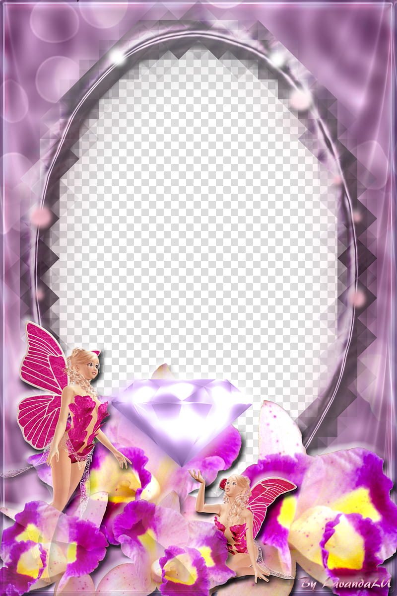 Lav Frames with Fairy of Ecathe, pink floral frame transparent background PNG clipart