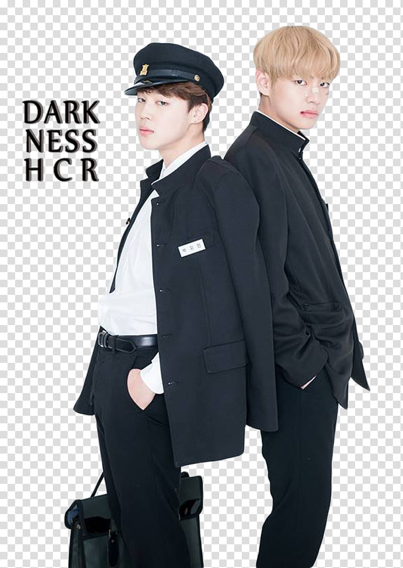 VMin, two standing BTS Jimin and V wearing black blazers transparent background PNG clipart