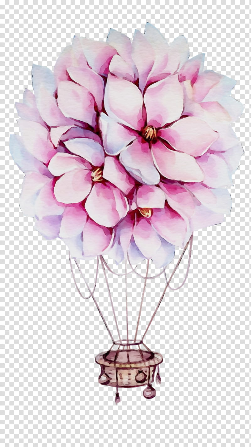 Hot air balloon, Watercolor, Paint, Wet Ink, Pink, Petal, Flower, Plant transparent background PNG clipart