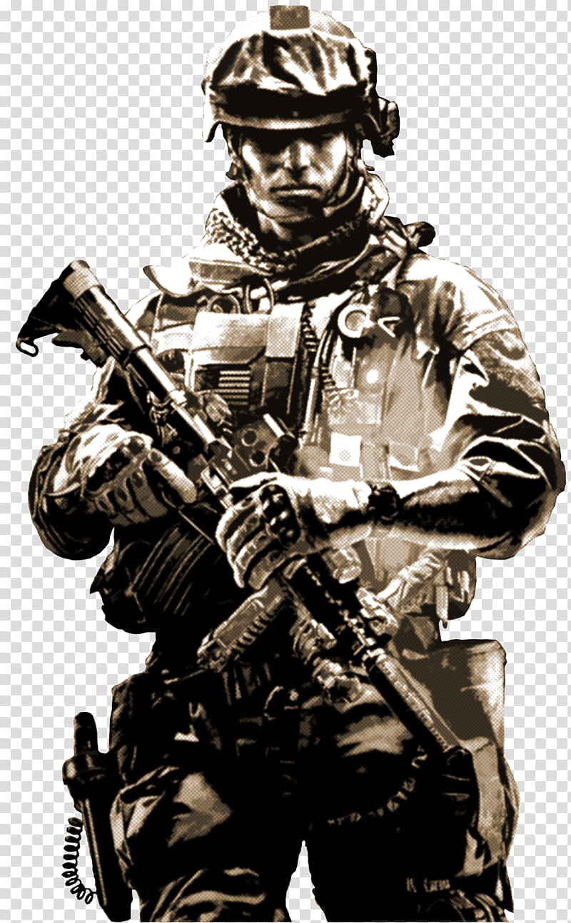 Battlefield Soldier, grayscale male army transparent background PNG clipart