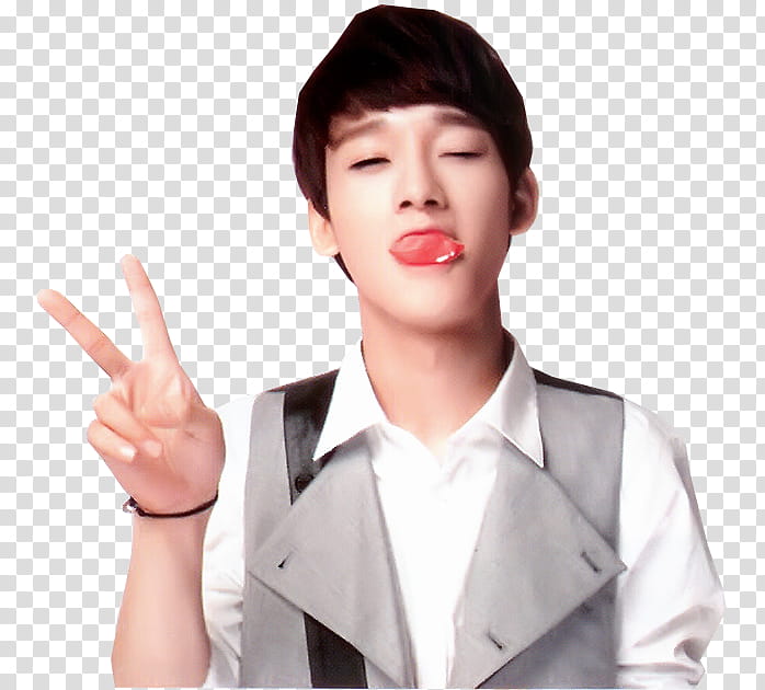 EXO PART TWO  S, man showing peace sign transparent background PNG clipart