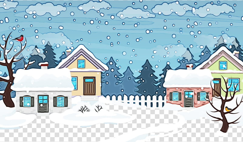 snow winter cartoon home house, Watercolor, Paint, Wet Ink, Winter
, Tree, Residential Area, Animation transparent background PNG clipart