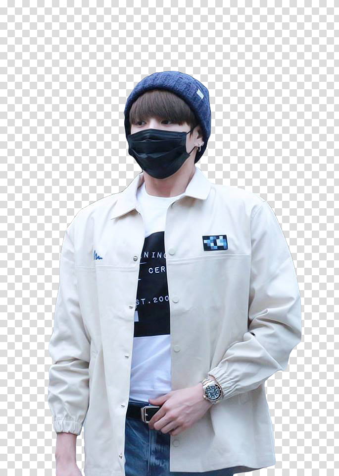 Jungkook, man in white button-up shirt with face mask transparent background PNG clipart