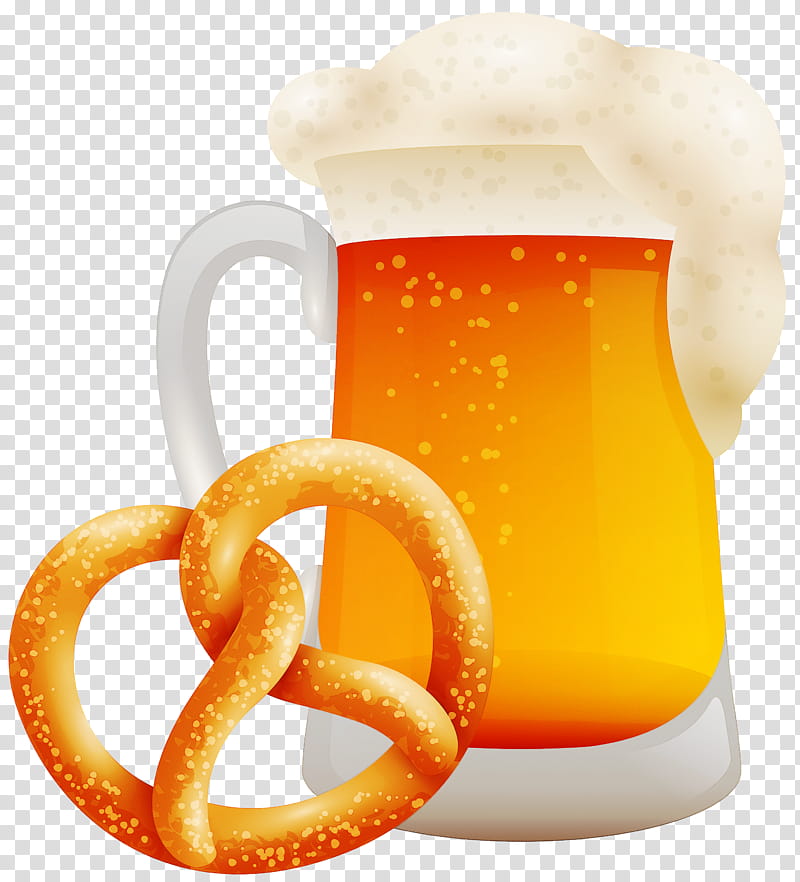 beer glass pretzel beer mug food, Pint Glass, Onion Ring, Fried Food, Drink, Drinkware transparent background PNG clipart