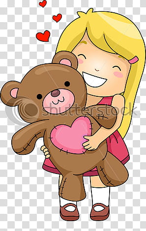 girl hugging brown bear plush toy illustration transparent background PNG clipart