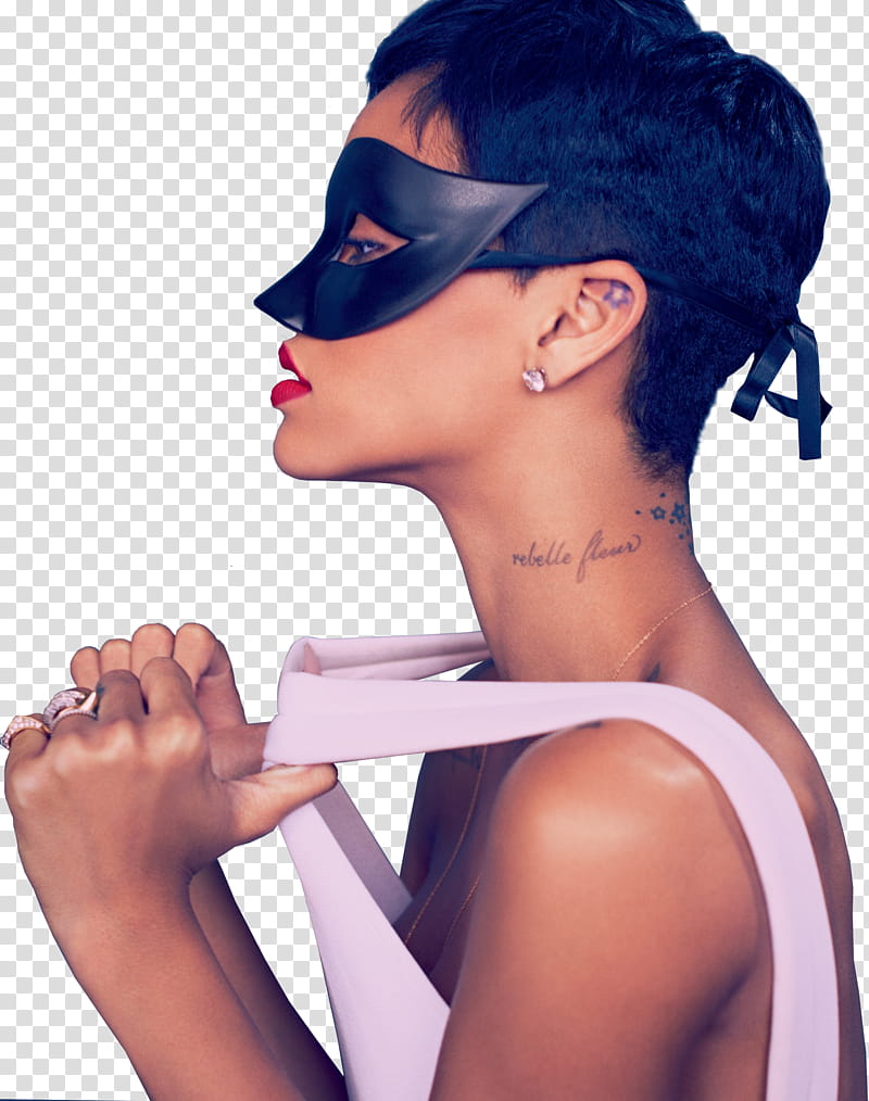 Rihanna, woman holding white top wearing black mask illustration transparent background PNG clipart