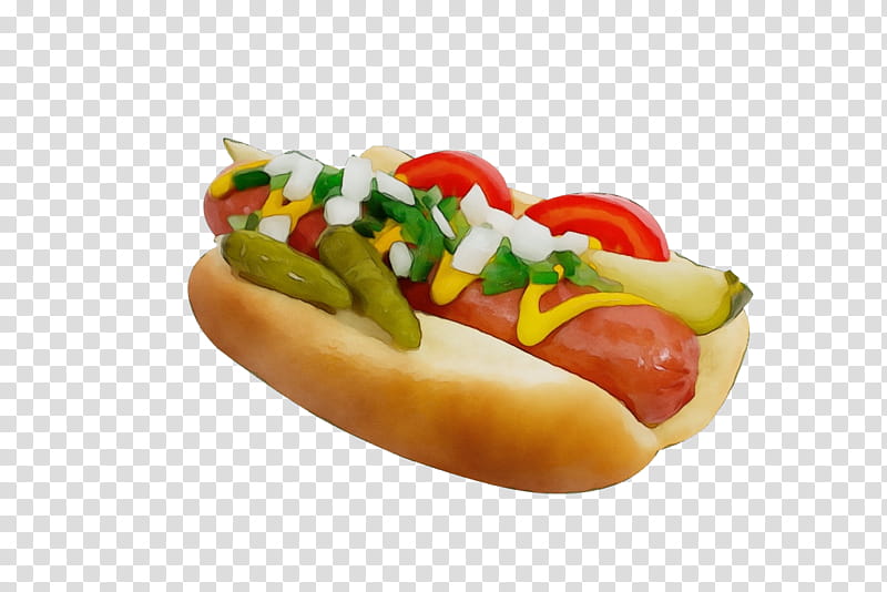 Junk Food, Chicagostyle Hot Dog, Bockwurst, Hot Dog Bun, Bakery, Pizza, Sausage, American Cuisine transparent background PNG clipart
