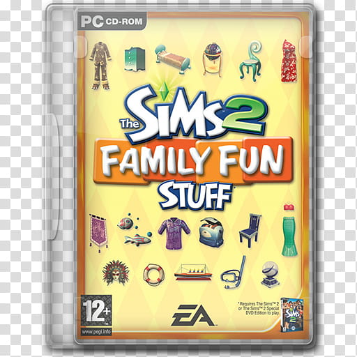 Game Icons , The-Sims--Family-Fun-Stuff, closed The Sims  Family Fun Stuff PC CD-ROM case transparent background PNG clipart