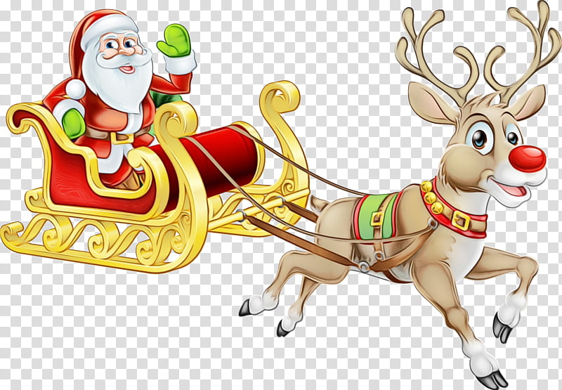 Christmas Santa Claus, Watercolor, Paint, Wet Ink, Rudolph, Reindeer, Christmas , Santa Clauss Reindeer transparent background PNG clipart