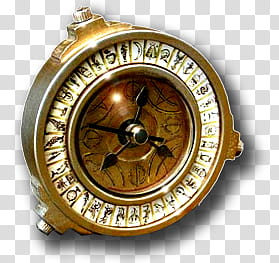 Steampunk Icon Set in format, Alethiometer, round gold-colored framed pocket watch transparent background PNG clipart