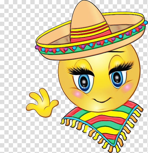 Sombrero, Watercolor, Paint, Wet Ink, Yellow, Cartoon, Costume Hat, Headgear, Costume Accessory transparent background PNG clipart