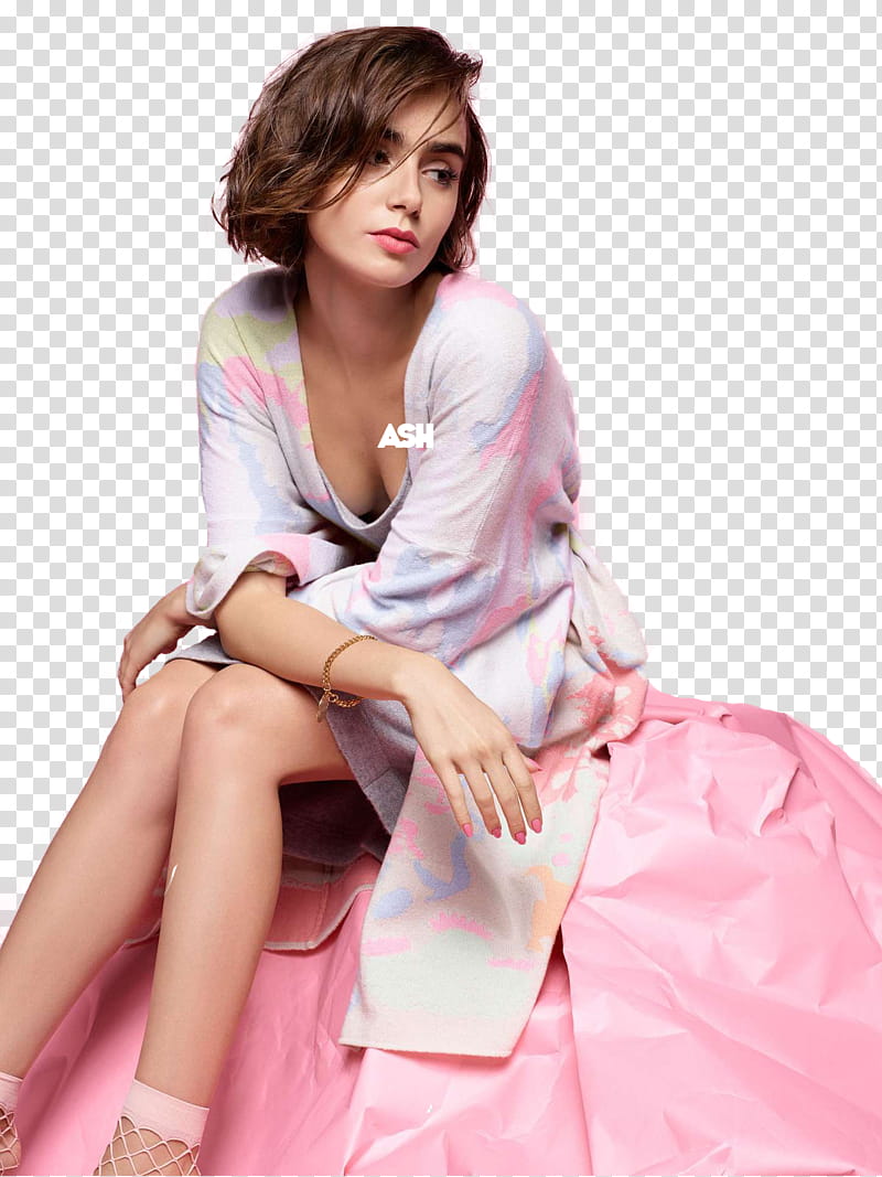 Lilly Collins wearing white coat transparent background PNG clipart