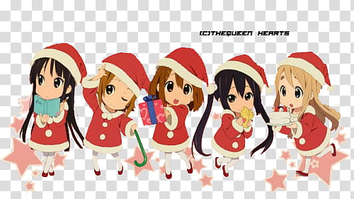 Mine K ON Chibi Christmas, animated girls wearing Santa hat transparent background PNG clipart
