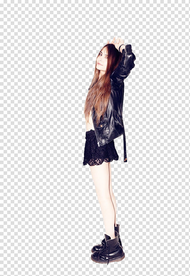 Willa Holland, woman wearing black leather jacket transparent background PNG clipart