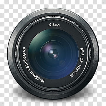 Nikon Lens Icon, AF-S DX Nikkor -mm VR (x), black Nikon AF-S -mm camera lens transparent background PNG clipart
