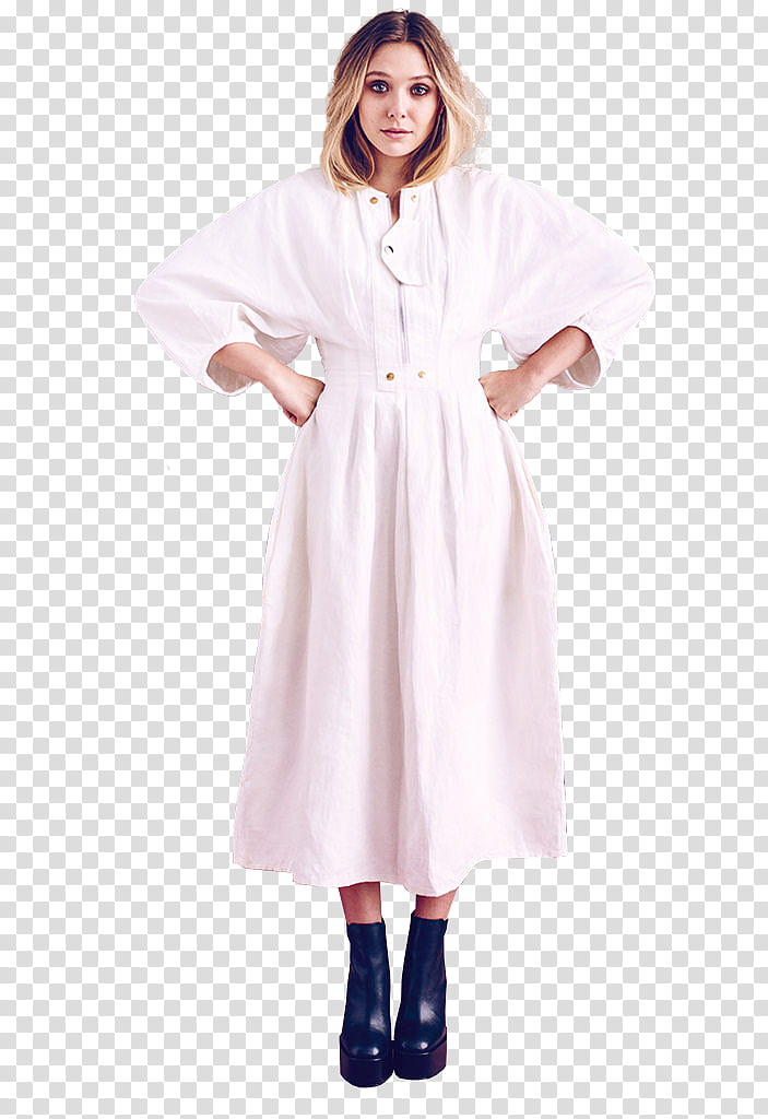 Elizabeth Olsen, woman wearing white dress standing transparent background PNG clipart