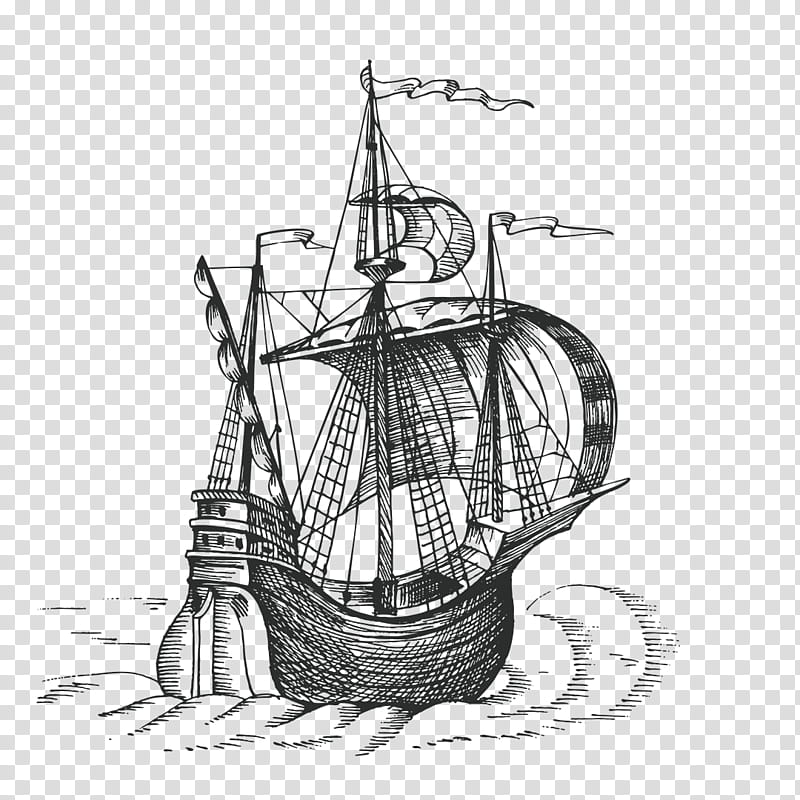 Ship, Drawing, Sea, Sailing Ship, Sea Monster, Caravel, Galleon, Tall Ship transparent background PNG clipart