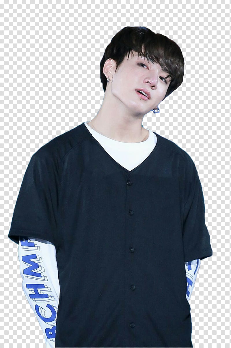 BTS Bangtan Jungkook Jungguk, BTS Jungkook wearing back button-up t-shirt standing transparent background PNG clipart