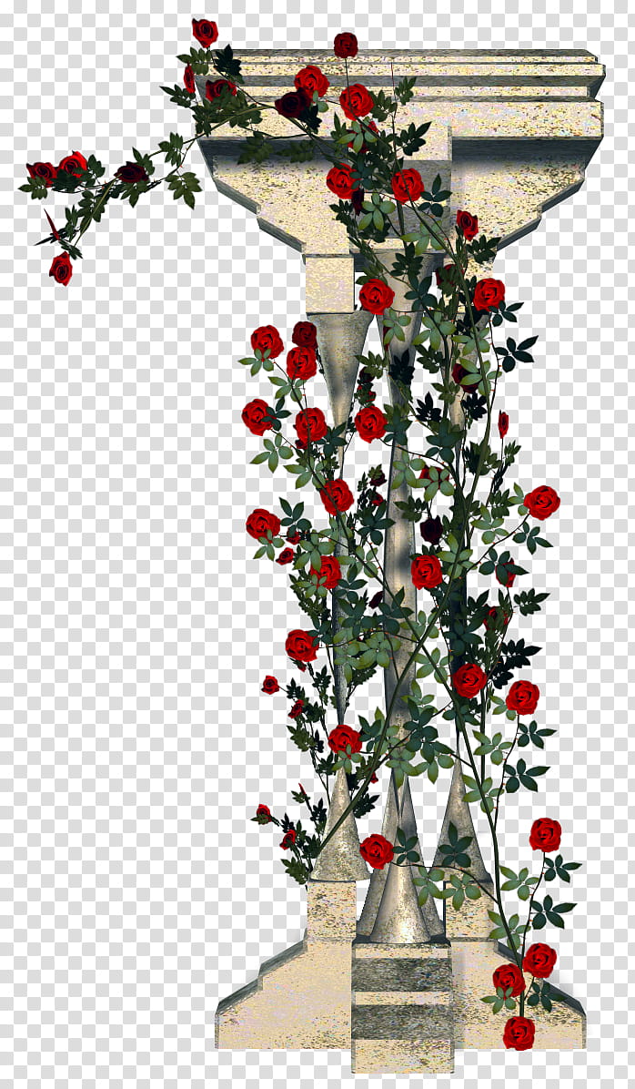 TWD Rose Vines with post, red rose with green leaf on pillar transparent background PNG clipart