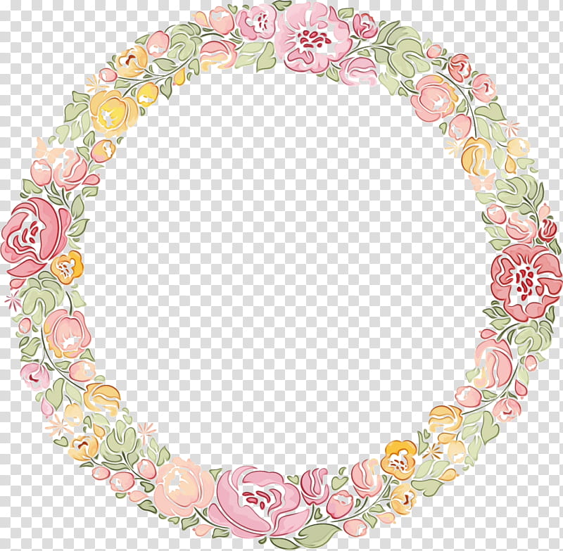 pink circle oval lei, Flower Circle Frame, Floral Circle Frame, Watercolor, Paint, Wet Ink transparent background PNG clipart