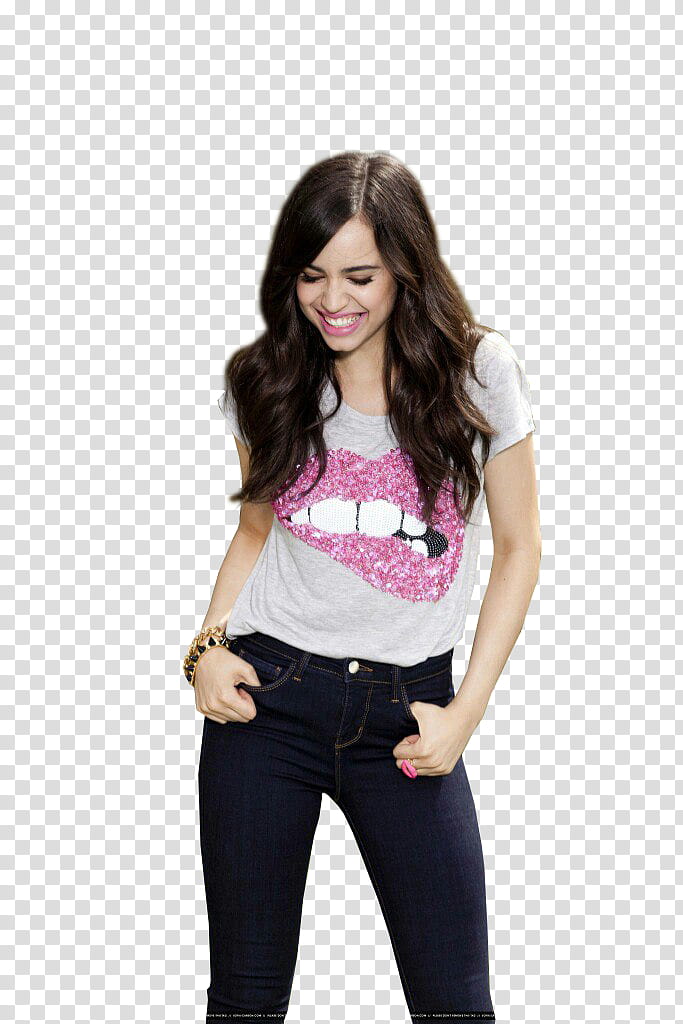 Sofia Carson , smiling woman hands on pocket transparent background PNG clipart