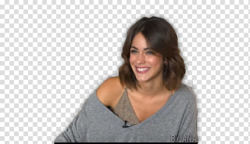 Tini Stoessel, smiling woman in grey tank top and grey scoop neck shirt transparent background PNG clipart